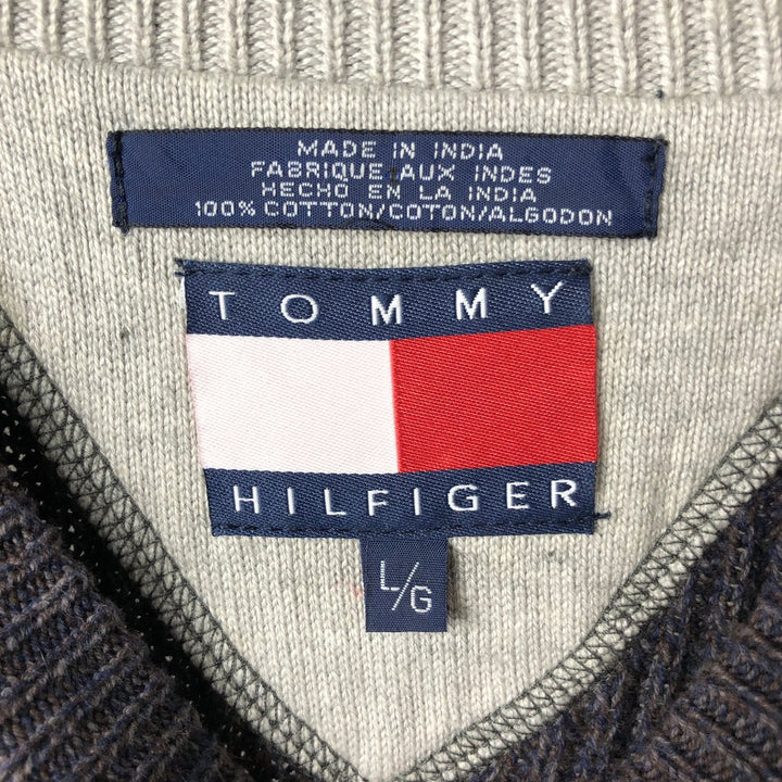 Vintage 90'S Tommy Hilfiger ribbed cotton knit sweater, size L, men's cotton gray type Vintage Second Hand