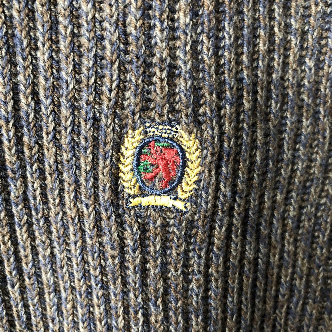 Vintage 90'S Tommy Hilfiger ribbed cotton knit sweater, size L, men's cotton gray type Vintage Second Hand