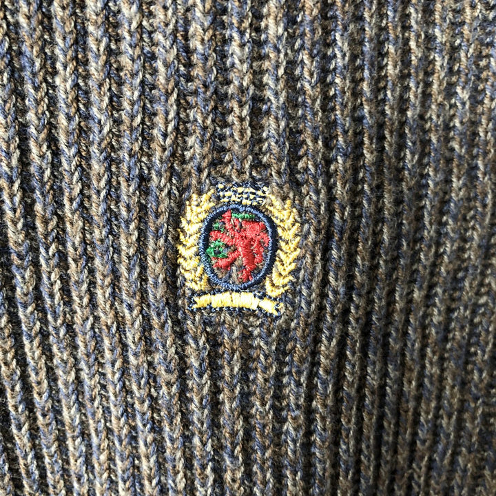 Vintage 90'S Tommy Hilfiger ribbed cotton knit sweater, size L, men's cotton gray type Vintage Second Hand