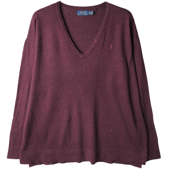 Ralph Lauren POLO RALPH LAUREN V-neck cotton knit sweater, men's size XL cotton purple type Vintage Second Hand