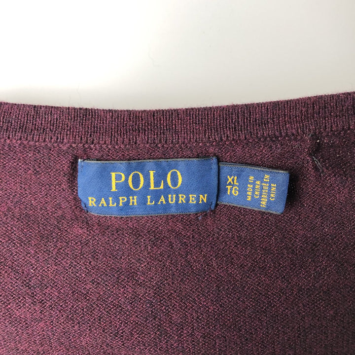 Ralph Lauren POLO RALPH LAUREN V-neck cotton knit sweater, men's size XL cotton purple type Vintage Second Hand