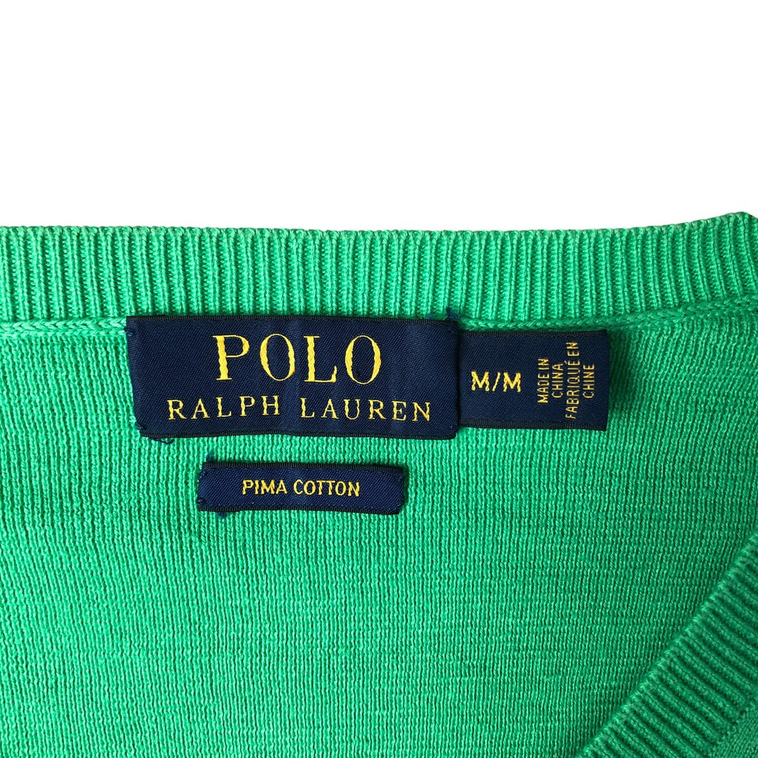 Ralph Lauren POLO RALPH LAUREN PIMA COTTON V-neck Pima cotton knit sweater, men's size M Pima Cotton Emerald green Vintage Second Hand