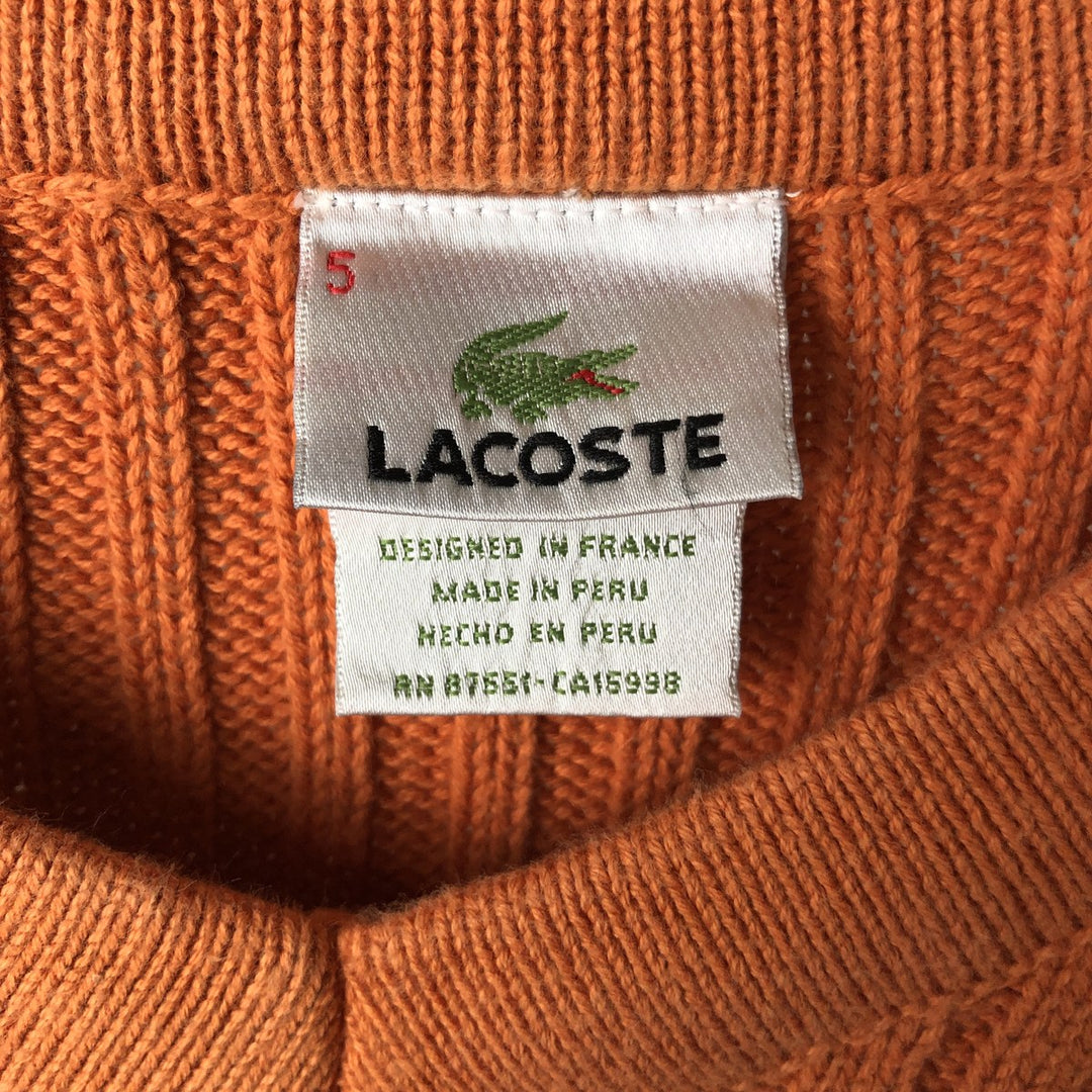 Lacoste, French-designed V-neck knit sweater, size 5, men's size L, ribbed knit unclear orange type Vintage Second Hand