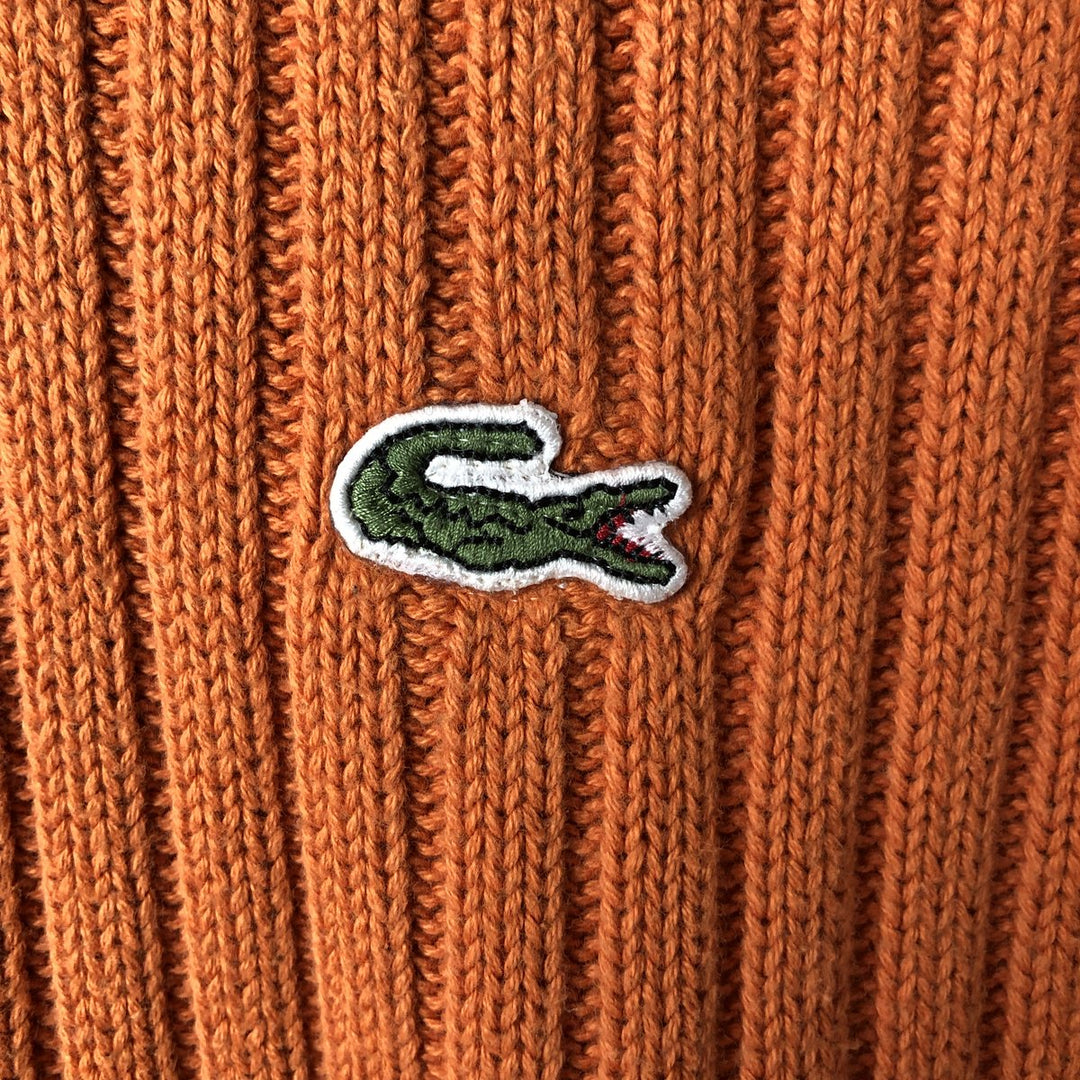 Lacoste, French-designed V-neck knit sweater, size 5, men's size L, ribbed knit unclear orange type Vintage Second Hand