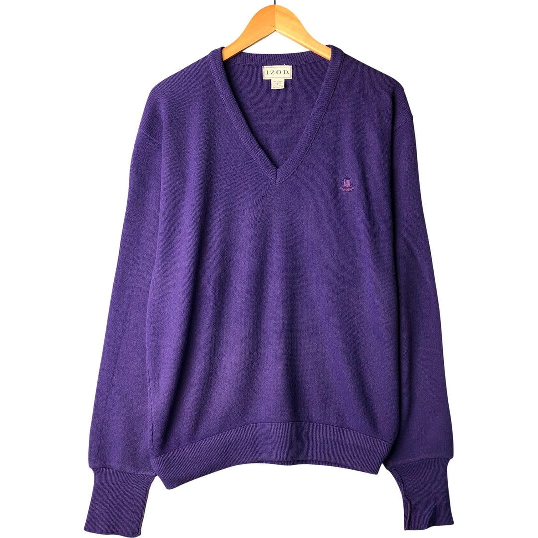Vintage 1990'S Lacoste IZOD V-neck acrylic knit sweater, made in the USA, size L, men's size L acrylic purple type Vintage Second Hand