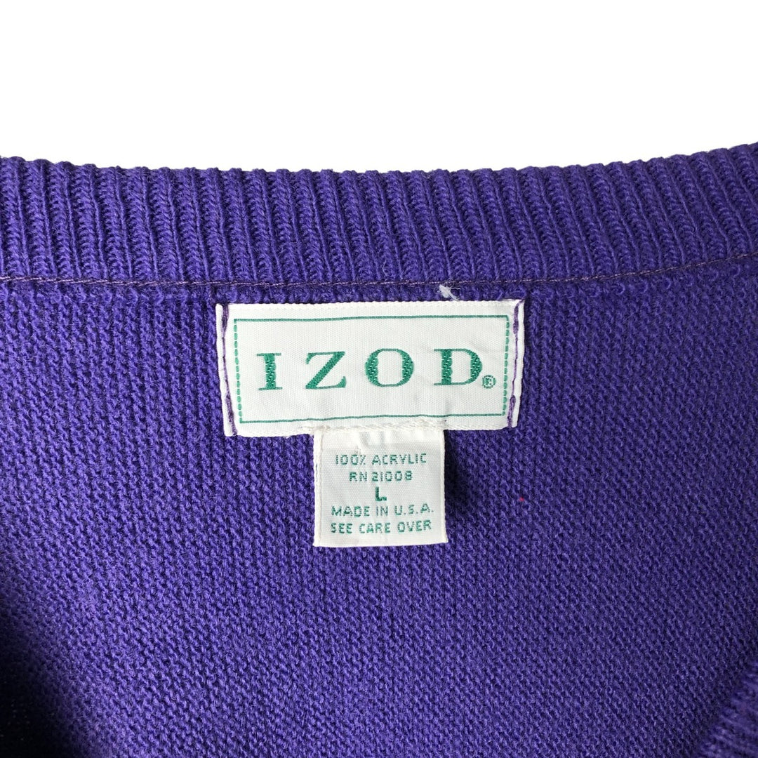 Vintage 1990'S Lacoste IZOD V-neck acrylic knit sweater, made in the USA, size L, men's size L acrylic purple type Vintage Second Hand