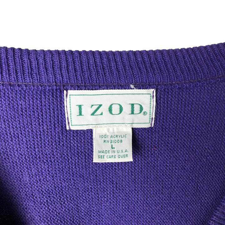 Vintage 1990'S Lacoste IZOD V-neck acrylic knit sweater, made in the USA, size L, men's size L acrylic purple type Vintage Second Hand