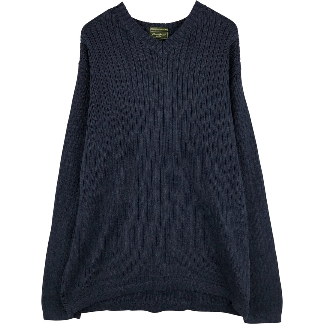 Eddie Bauer Treated with Teflon Ribbed V-Neck Cotton Knit Sweater, Men's XL cotton navy blue type Vintage Second Hand