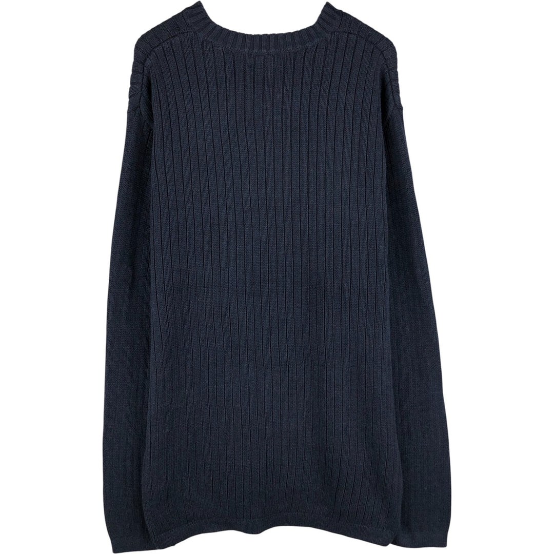 Eddie Bauer Treated with Teflon Ribbed V-Neck Cotton Knit Sweater, Men's XL cotton navy blue type Vintage Second Hand