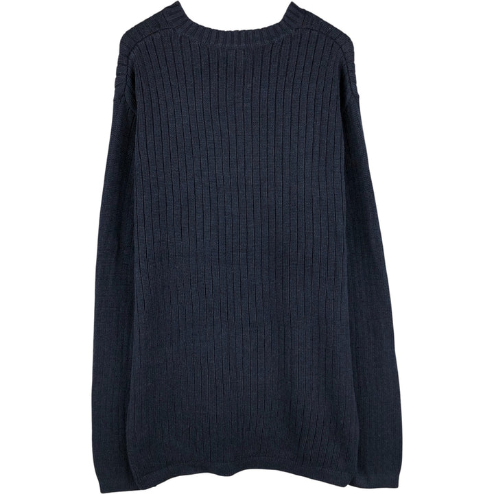 Eddie Bauer Treated with Teflon Ribbed V-Neck Cotton Knit Sweater, Men's XL cotton navy blue type Vintage Second Hand