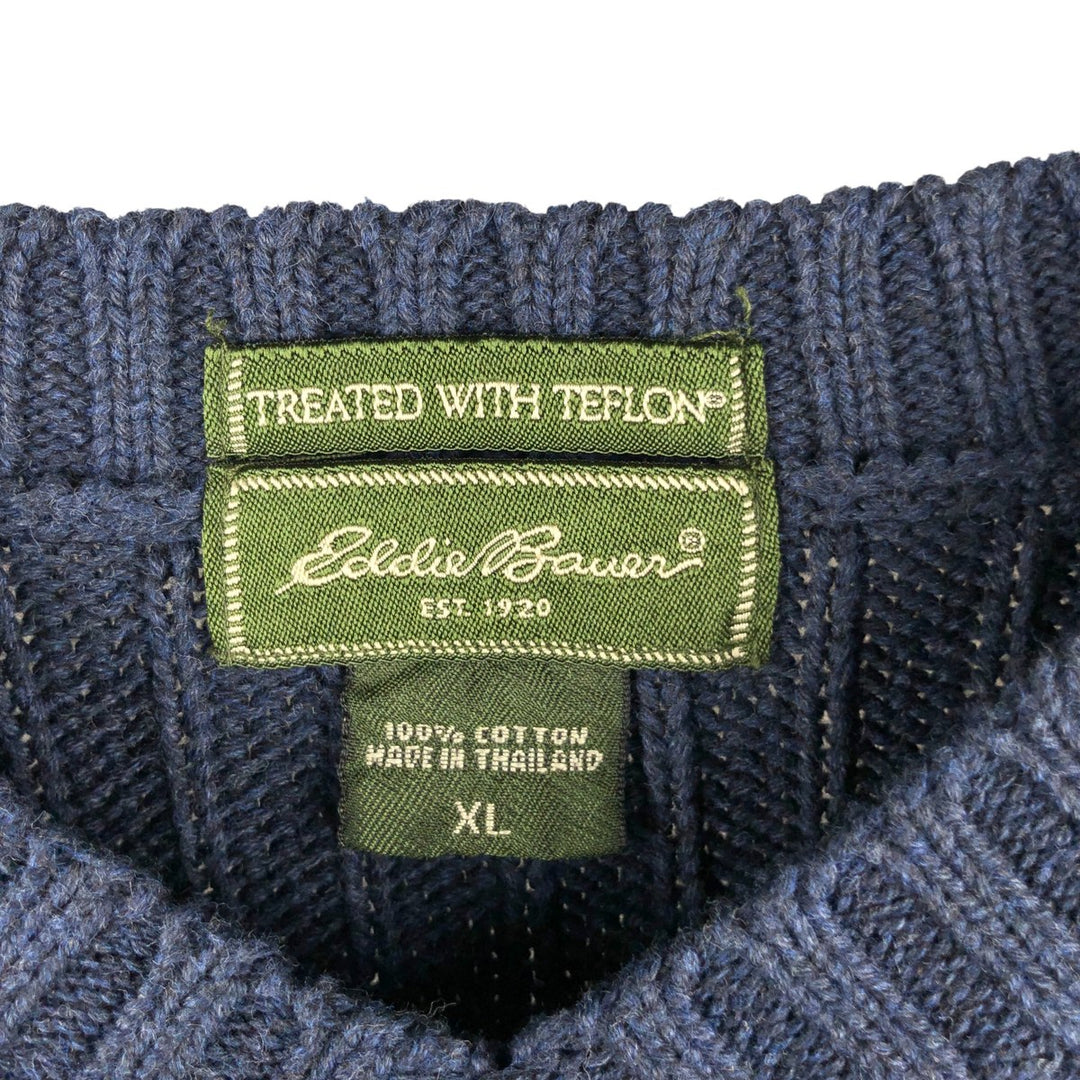 Eddie Bauer Treated with Teflon Ribbed V-Neck Cotton Knit Sweater, Men's XL cotton navy blue type Vintage Second Hand