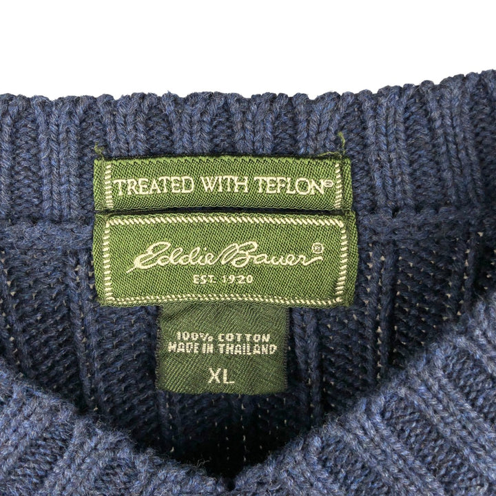 Eddie Bauer Treated with Teflon Ribbed V-Neck Cotton Knit Sweater, Men's XL cotton navy blue type Vintage Second Hand