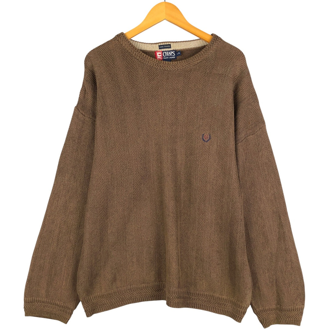 Ralph Lauren CHAPS Herringbone Hand-Framed Cotton Knit Sweater, Men's Size L cotton brown type Vintage Second Hand