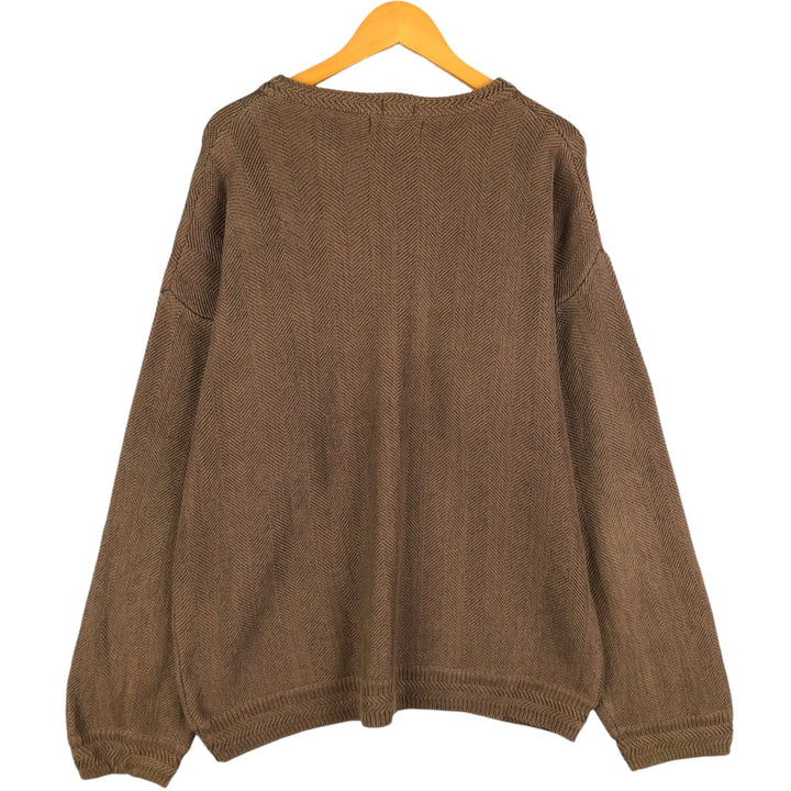 Ralph Lauren CHAPS Herringbone Hand-Framed Cotton Knit Sweater, Men's Size L cotton brown type Vintage Second Hand