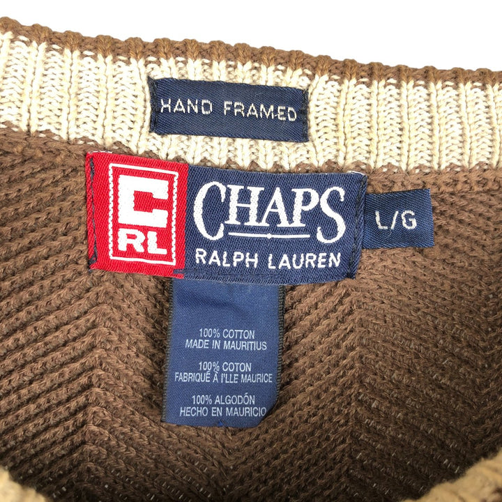 Ralph Lauren CHAPS Herringbone Hand-Framed Cotton Knit Sweater, Men's Size L cotton brown type Vintage Second Hand