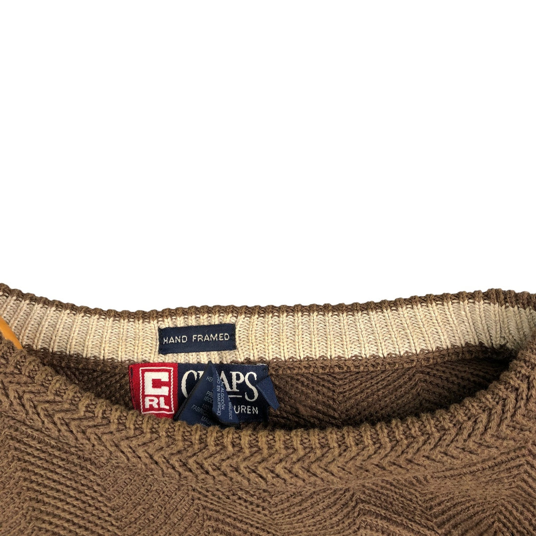 Ralph Lauren CHAPS Herringbone Hand-Framed Cotton Knit Sweater, Men's Size L cotton brown type Vintage Second Hand
