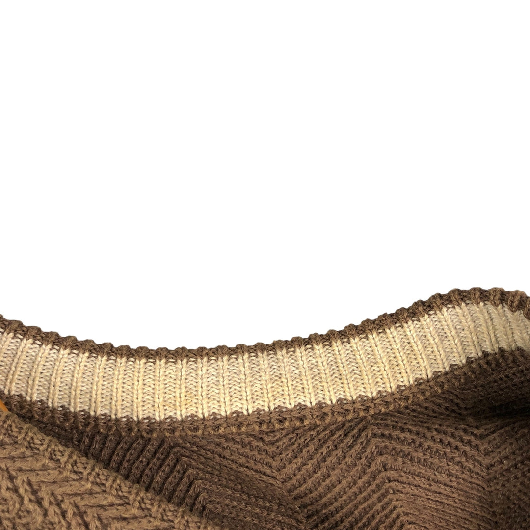 Ralph Lauren CHAPS Herringbone Hand-Framed Cotton Knit Sweater, Men's Size L cotton brown type Vintage Second Hand