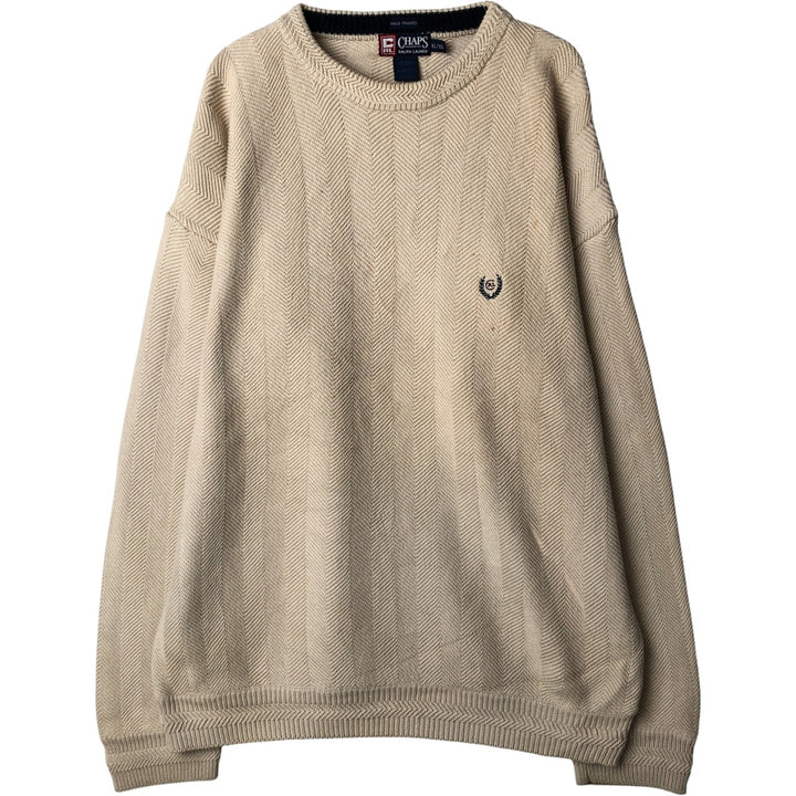 Ralph Lauren CHAPS Herringbone Cotton Knit Sweater Men's XL cotton Beige type Vintage Second Hand