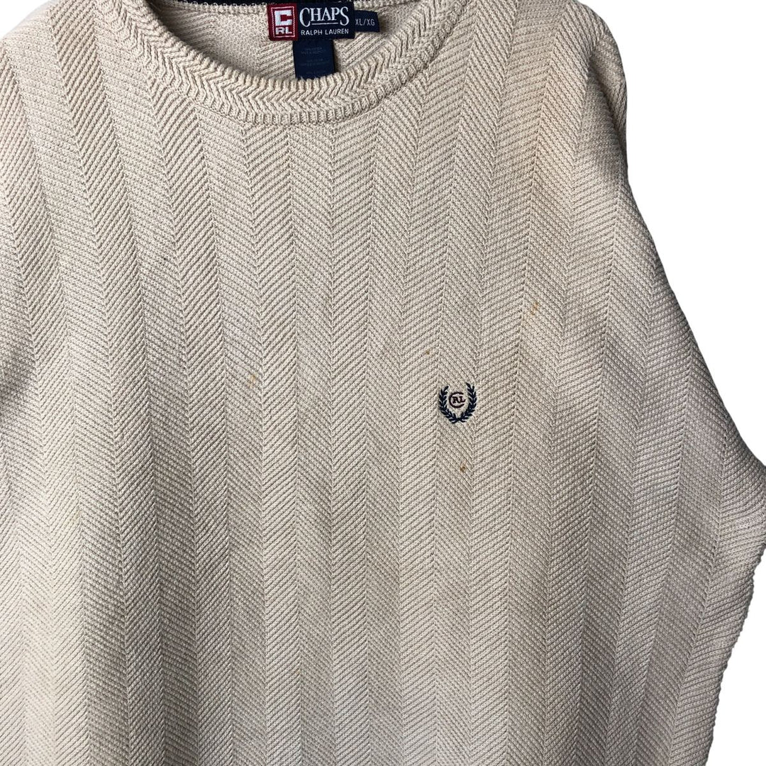 Ralph Lauren CHAPS Herringbone Cotton Knit Sweater Men's XL cotton Beige type Vintage Second Hand