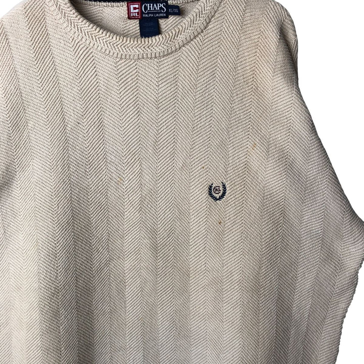Ralph Lauren CHAPS Herringbone Cotton Knit Sweater Men's XL cotton Beige type Vintage Second Hand