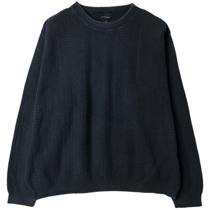 Vintage 90'S STUDIO BILL BLASS herringbone cotton knit sweater, Made in USA, Men's XL cotton navy blue type Vintage Second Hand