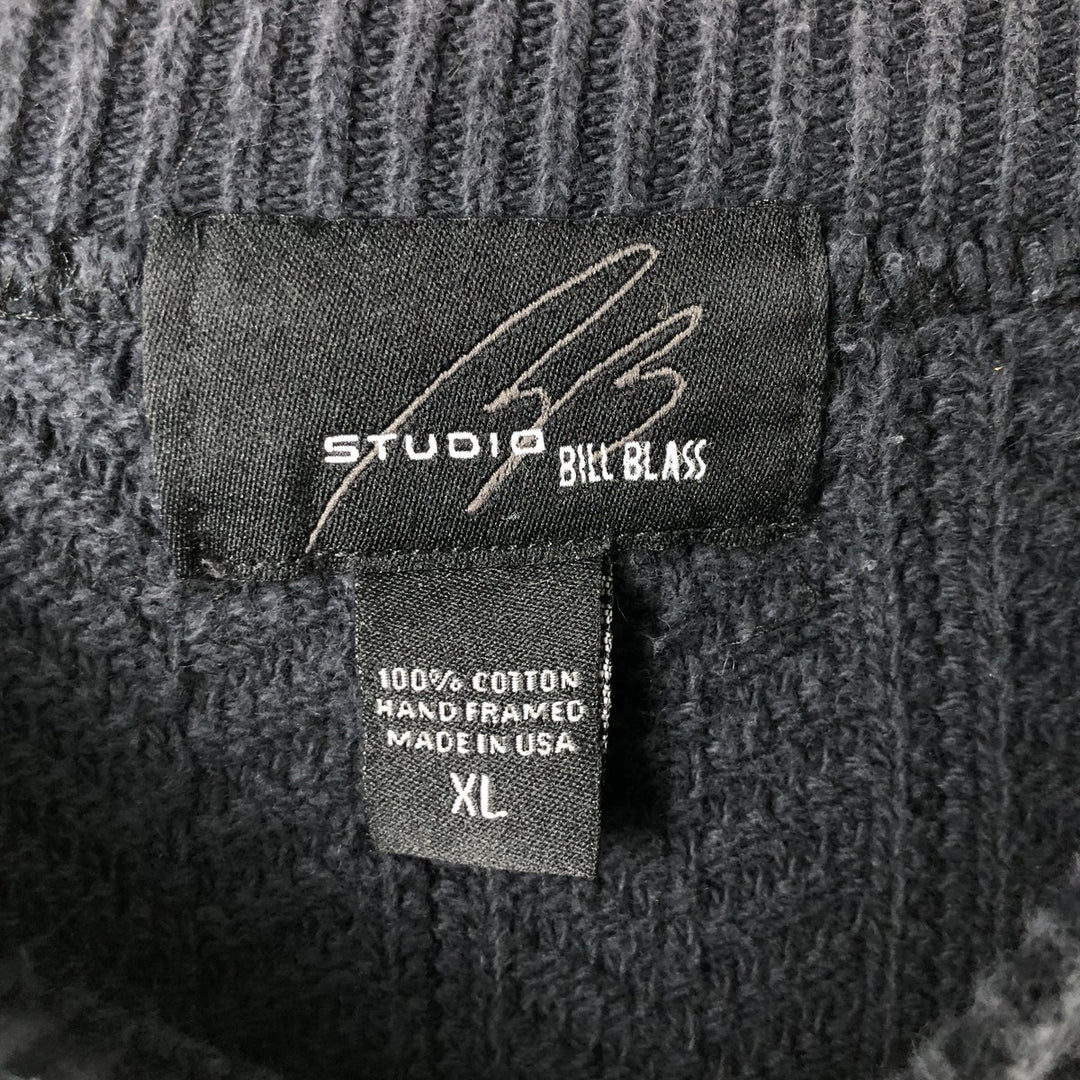 Vintage 90'S STUDIO BILL BLASS herringbone cotton knit sweater, Made in USA, Men's XL cotton navy blue type Vintage Second Hand