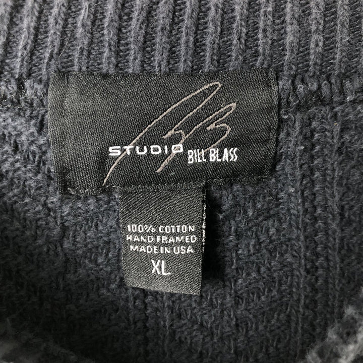 Vintage 90'S STUDIO BILL BLASS herringbone cotton knit sweater, Made in USA, Men's XL cotton navy blue type Vintage Second Hand