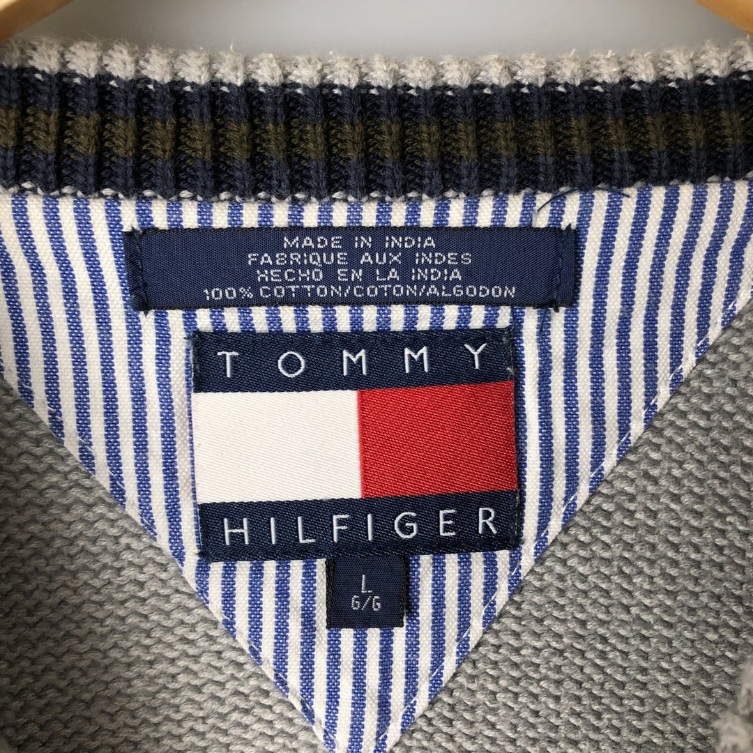 Tommy Hilfiger Cotton Knit Sweater, Men's Size L cotton gray type Vintage Second Hand