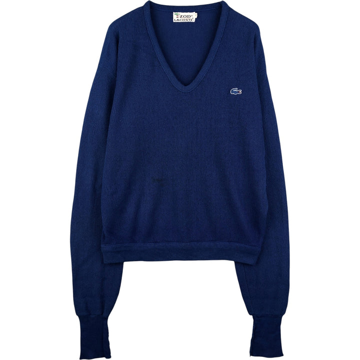 Vintage 1970'S Lacoste IZOD V-neck acrylic knit sweater, men's size L acrylic blue type Vintage Second Hand