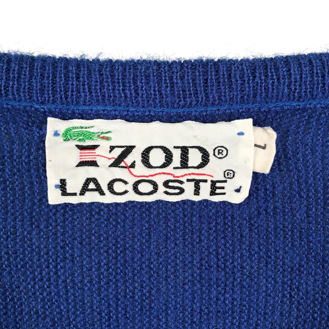 Vintage 1970'S Lacoste IZOD V-neck acrylic knit sweater, men's size L acrylic blue type Vintage Second Hand