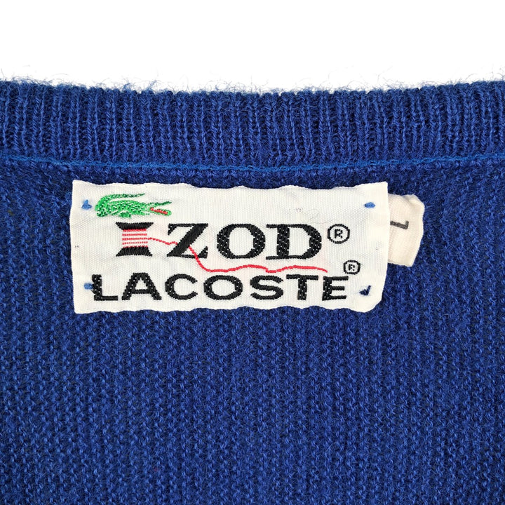 Vintage 1970'S Lacoste IZOD V-neck acrylic knit sweater, men's size L acrylic blue type Vintage Second Hand