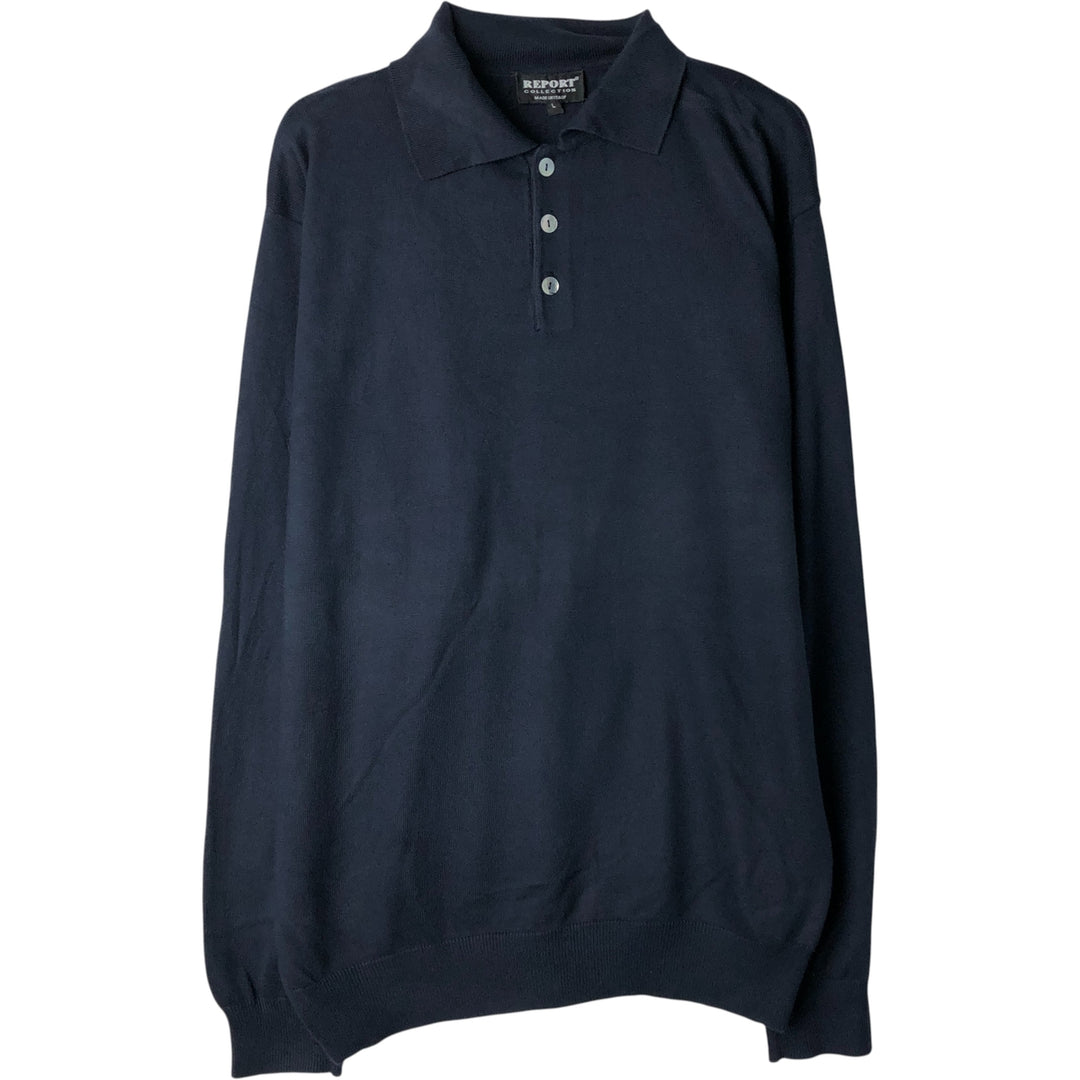 REPORT Polo knit sweater, Made in Italy, Men's size L unclear navy blue type Vintage Second Hand