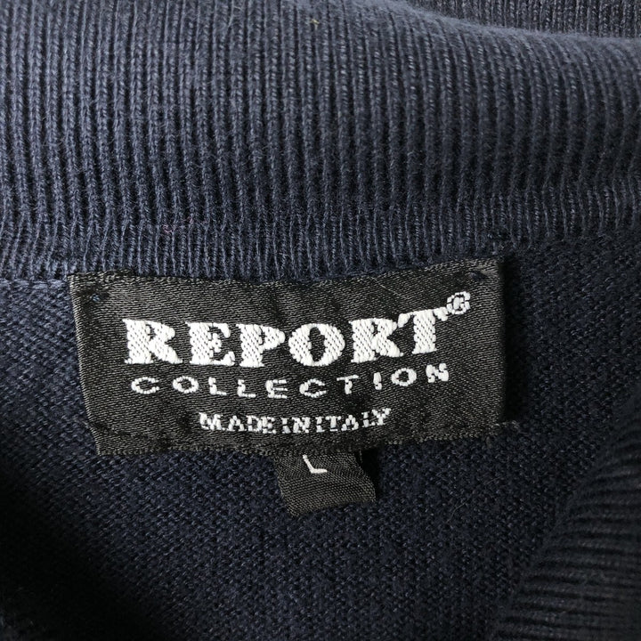 REPORT Polo knit sweater, Made in Italy, Men's size L unclear navy blue type Vintage Second Hand