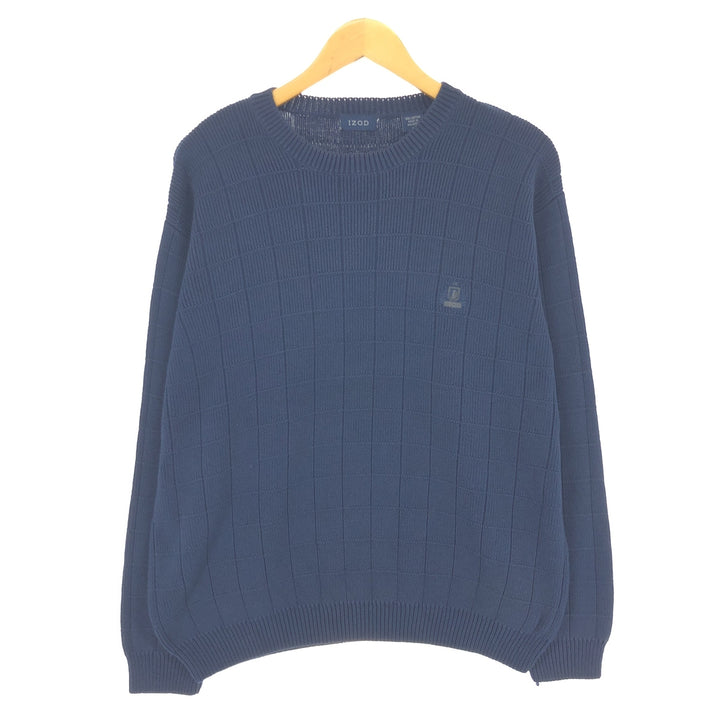 IZOD Cotton Knit Sweater, Men's Size M cotton navy blue type Vintage Second Hand