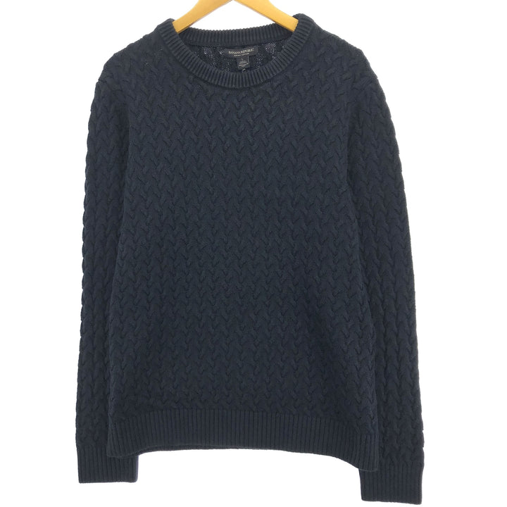 90'S Banana Republic Cable Knit Cotton Sweater, Men's Size L, Vintage Supima Cotton black type Vintage Second Hand