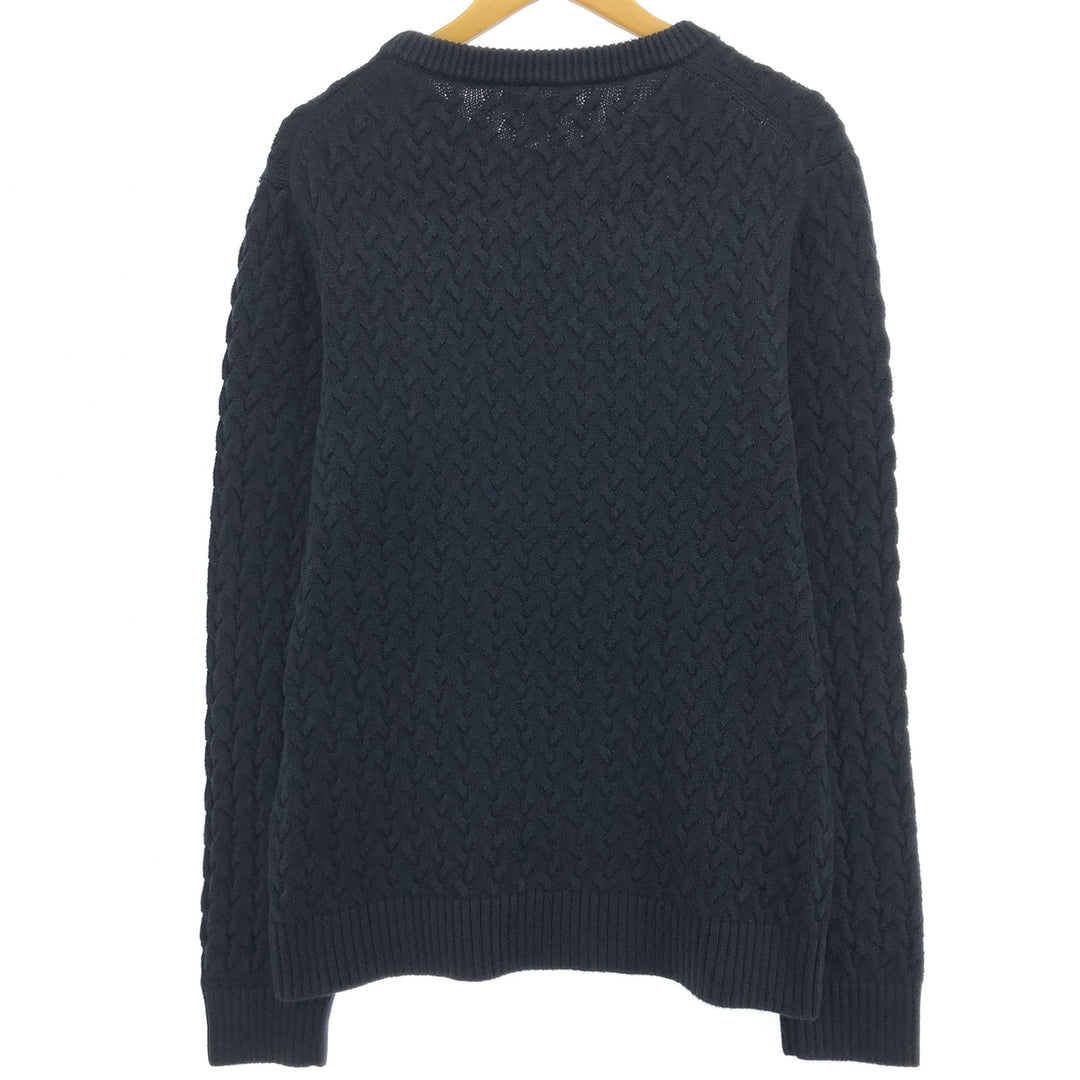 90'S Banana Republic Cable Knit Cotton Sweater, Men's Size L, Vintage Supima Cotton black type Vintage Second Hand