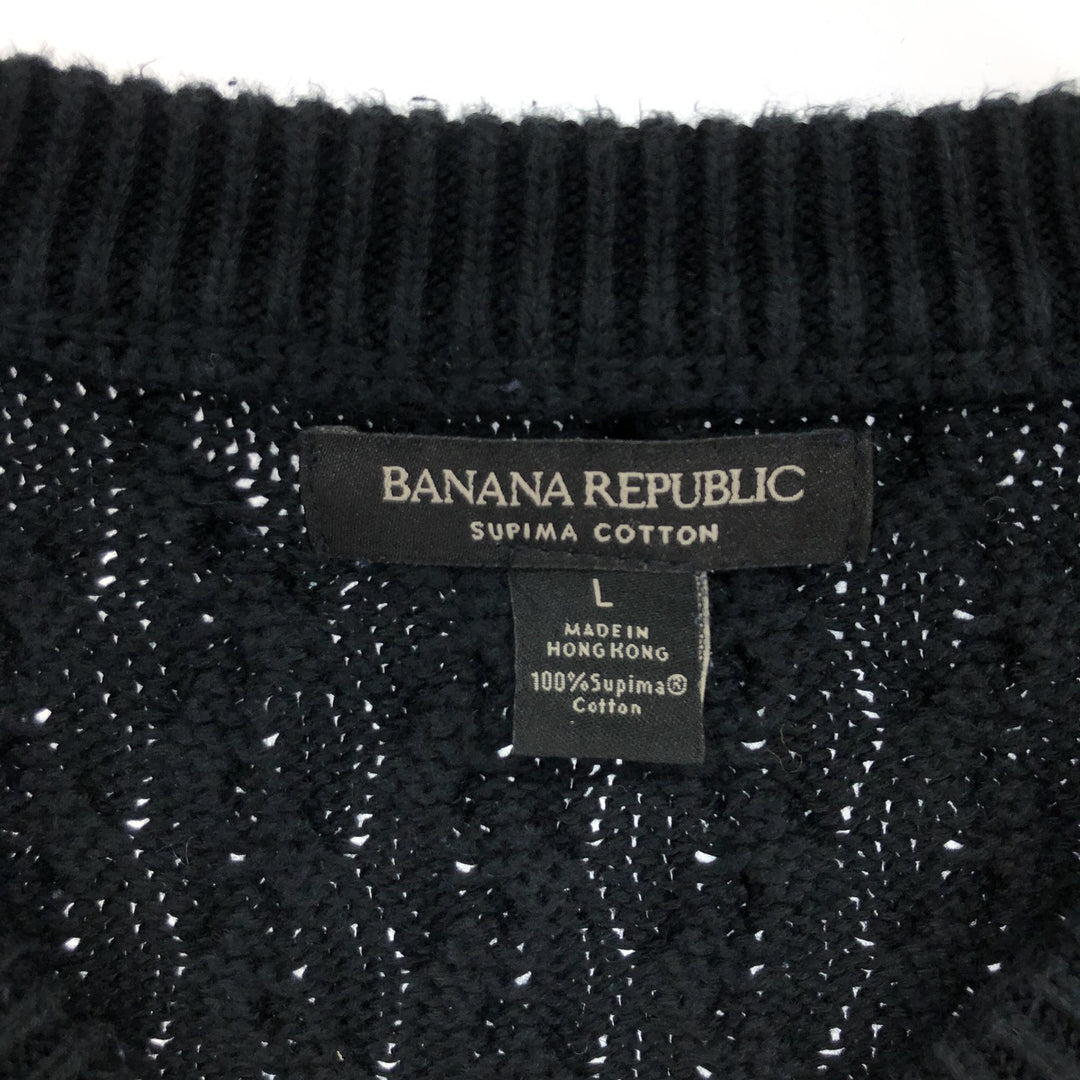 90'S Banana Republic Cable Knit Cotton Sweater, Men's Size L, Vintage Supima Cotton black type Vintage Second Hand