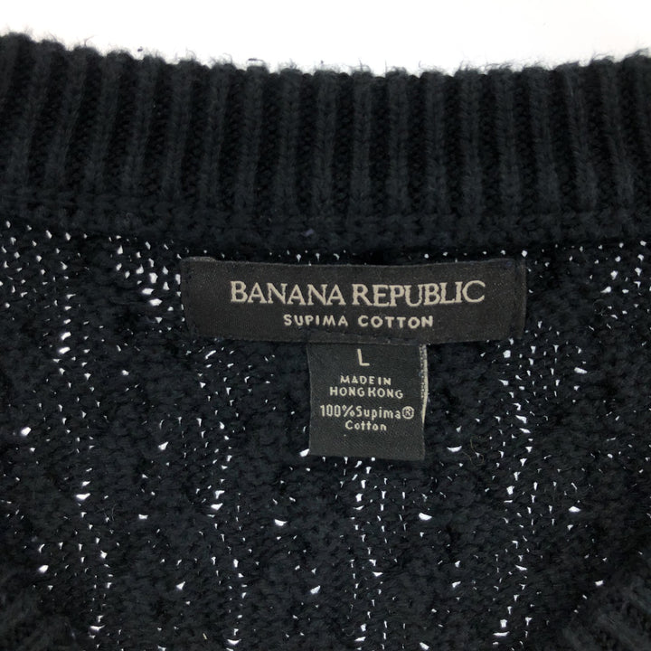 90'S Banana Republic Cable Knit Cotton Sweater, Men's Size L, Vintage Supima Cotton black type Vintage Second Hand