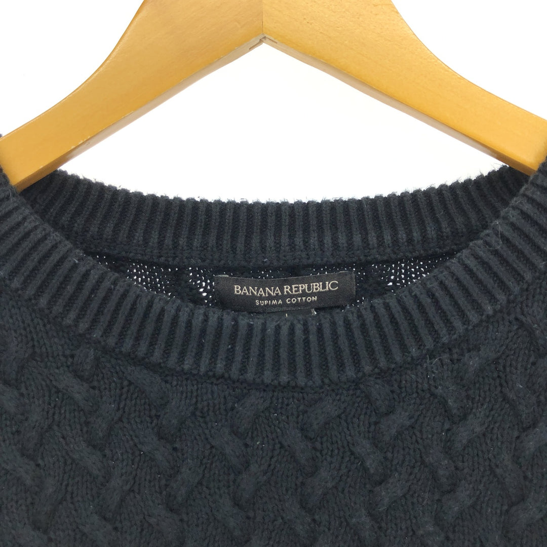 90'S Banana Republic Cable Knit Cotton Sweater, Men's Size L, Vintage Supima Cotton black type Vintage Second Hand