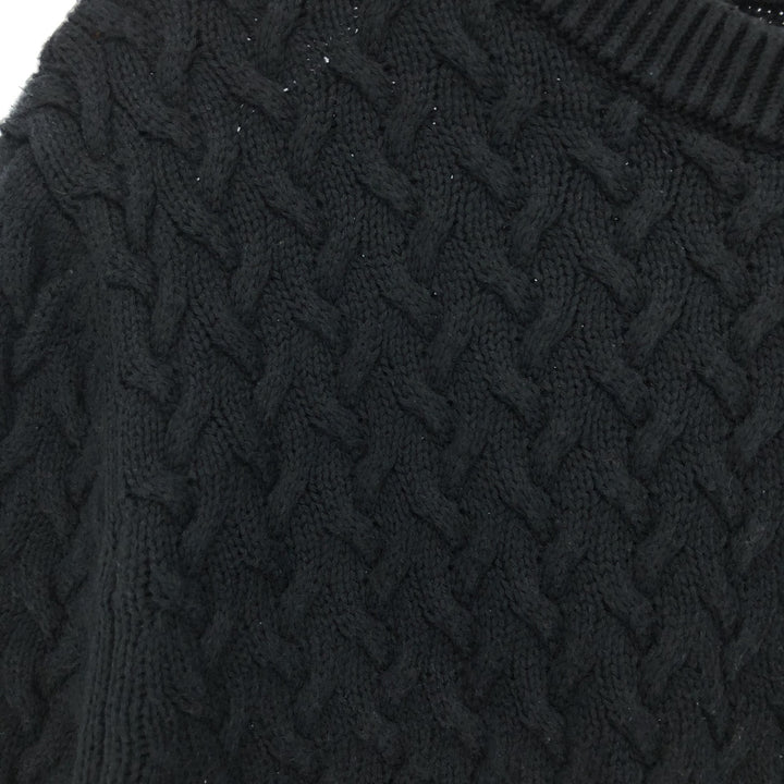 90'S Banana Republic Cable Knit Cotton Sweater, Men's Size L, Vintage Supima Cotton black type Vintage Second Hand
