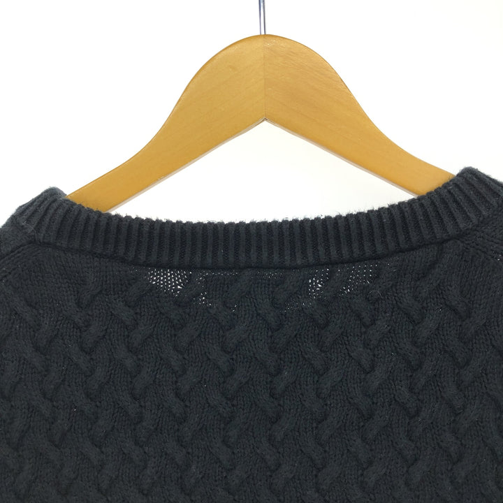 90'S Banana Republic Cable Knit Cotton Sweater, Men's Size L, Vintage Supima Cotton black type Vintage Second Hand