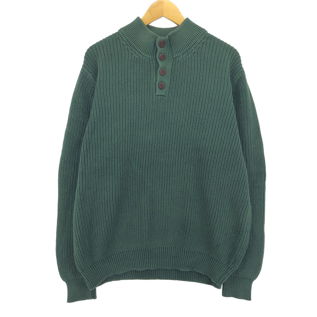 2000'S LLBean Ribbed Cotton Knit Half-Button Sweater, Men's XL cotton Green type dark green Vintage Second Hand