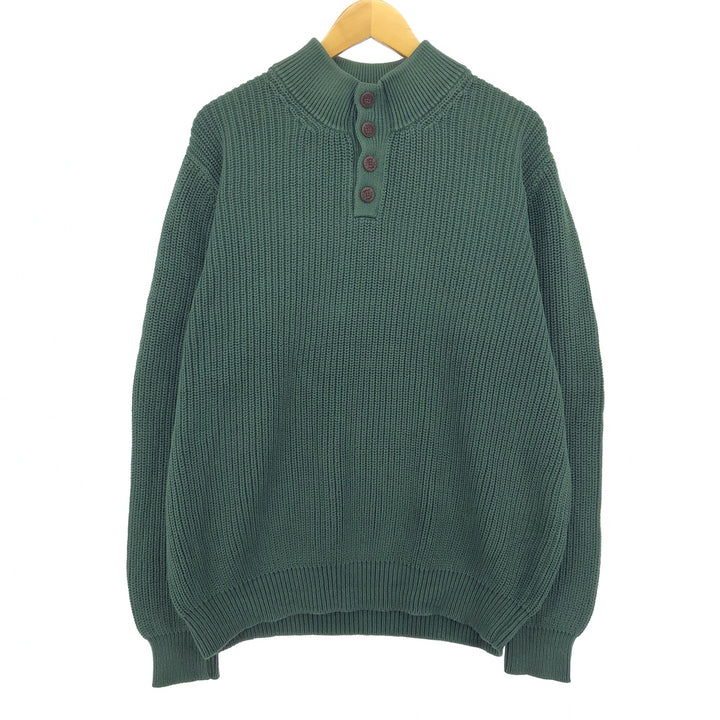2000'S LLBean Ribbed Cotton Knit Half-Button Sweater, Men's XL cotton Green type dark green Vintage Second Hand