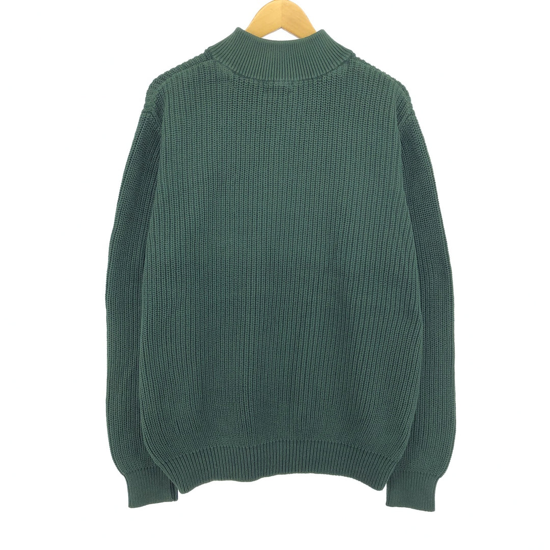 2000'S LLBean Ribbed Cotton Knit Half-Button Sweater, Men's XL cotton Green type dark green Vintage Second Hand