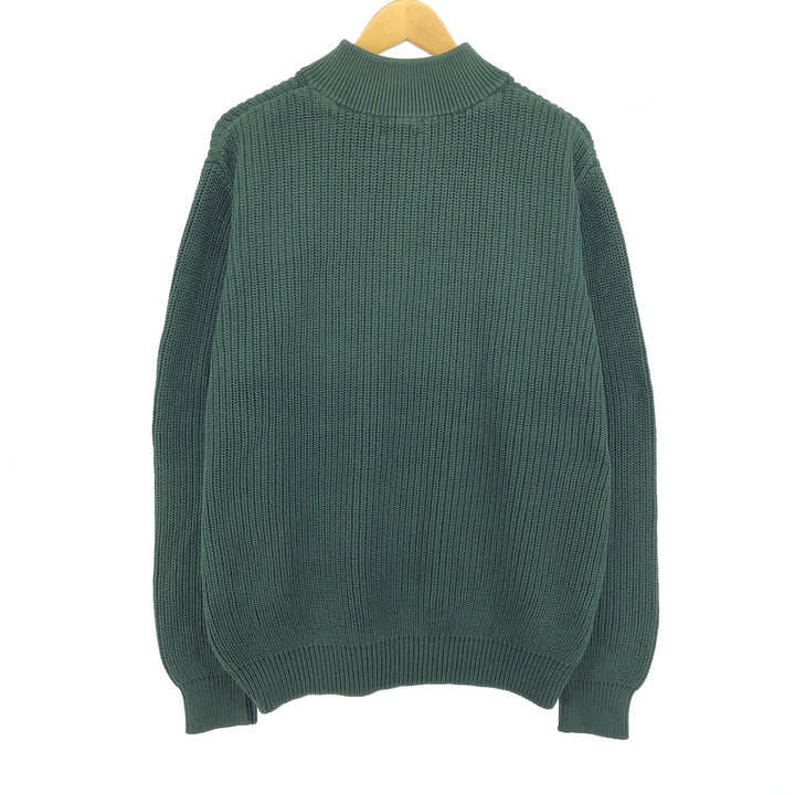 2000'S LLBean Ribbed Cotton Knit Half-Button Sweater, Men's XL cotton Green type dark green Vintage Second Hand