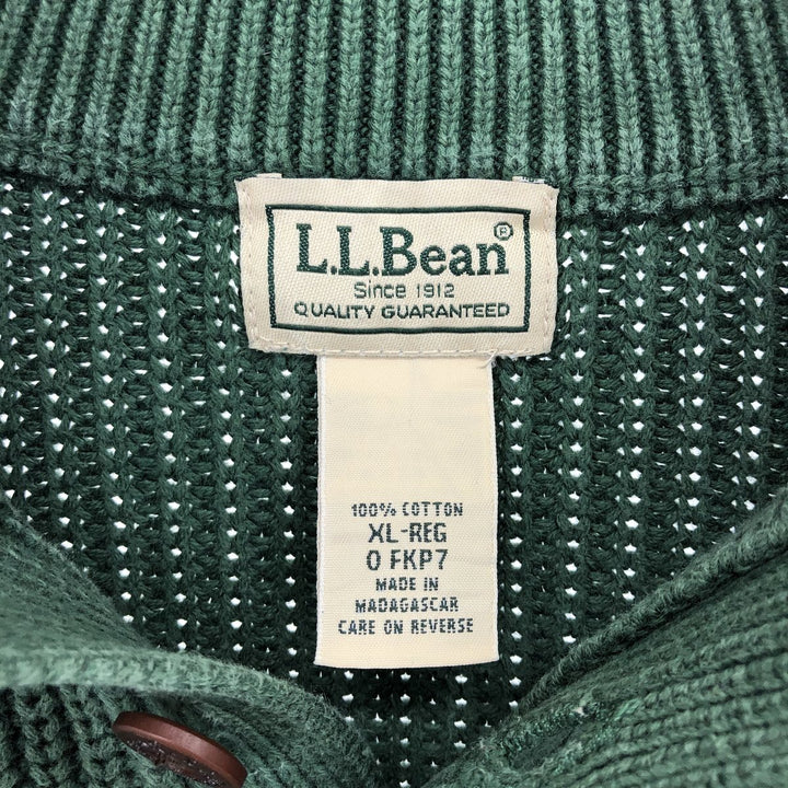 2000'S LLBean Ribbed Cotton Knit Half-Button Sweater, Men's XL cotton Green type dark green Vintage Second Hand