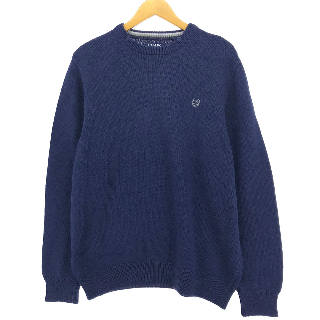 Chaps Cotton Knit Sweater, Men's Size L cotton navy blue type Vintage Second Hand