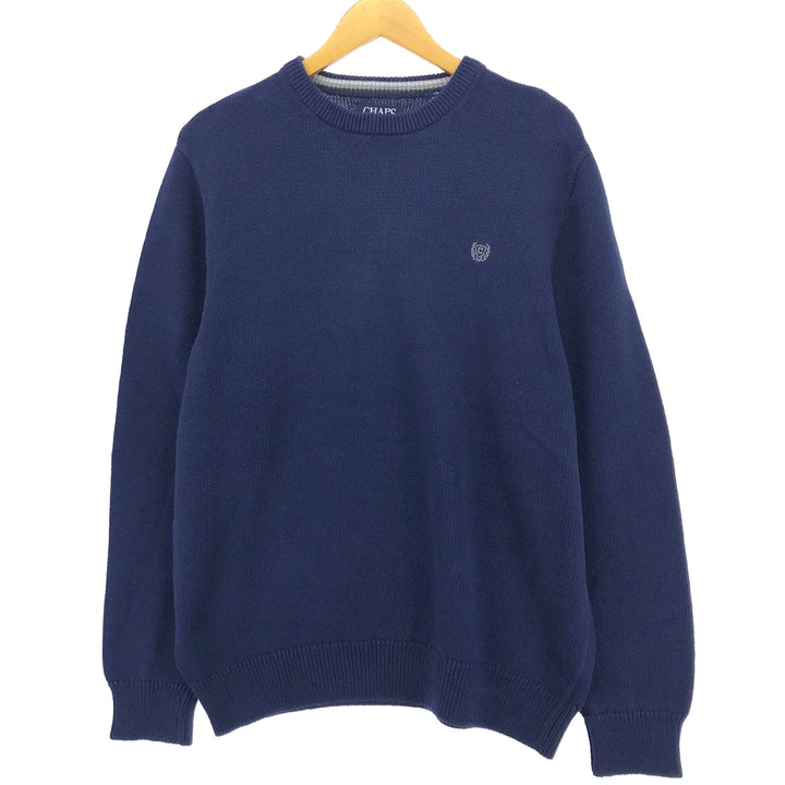 Chaps Cotton Knit Sweater, Men's Size L cotton navy blue type Vintage Second Hand