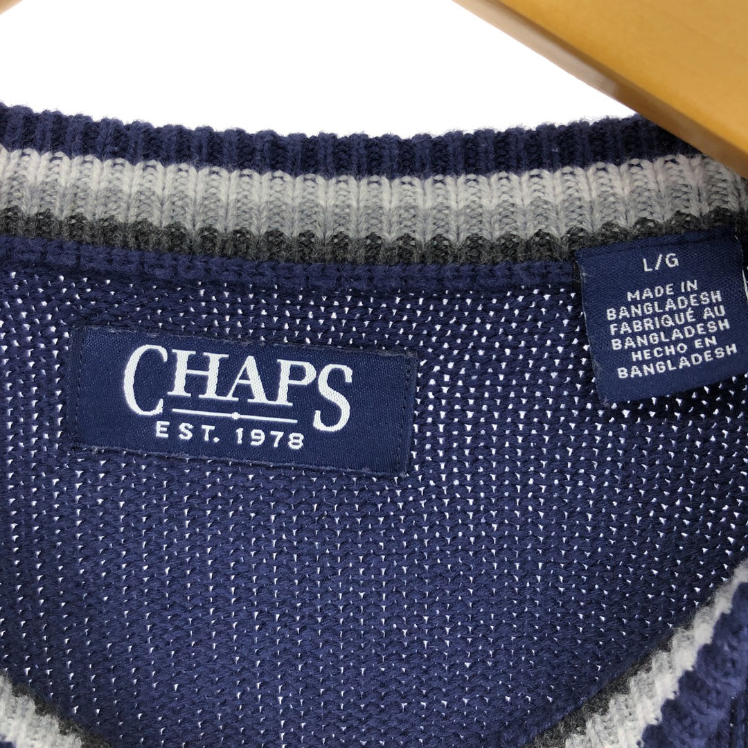 Chaps Cotton Knit Sweater, Men's Size L cotton navy blue type Vintage Second Hand