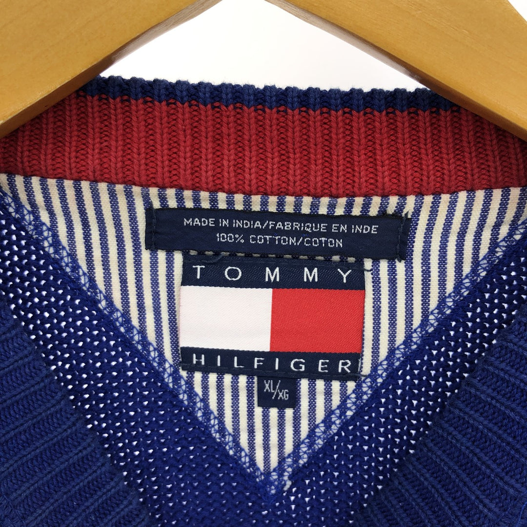 90s~ Tommy Hilfiger Cotton Knit Sweater Men's XL Vintage cotton blue type Vintage Second Hand